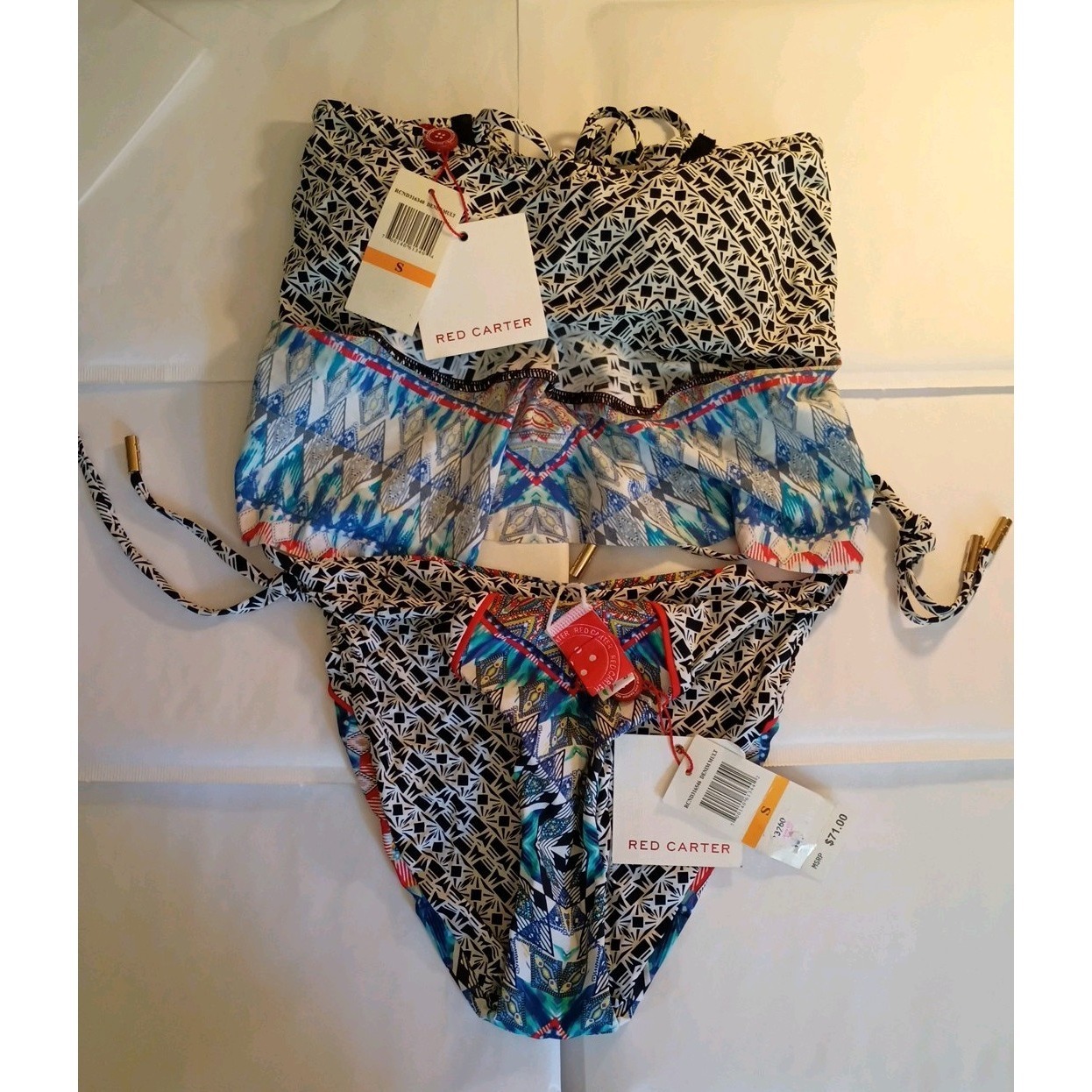 Red Carter Women's Bikini Swimsuit Set Size Small Denim Multi